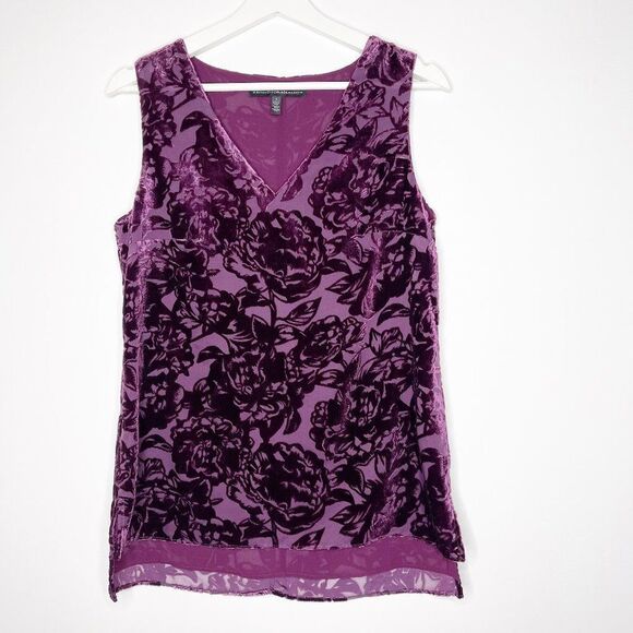 WHITE HOUSE BLACK MARKET Purple Floral Blouse  - Picture 1 of 9